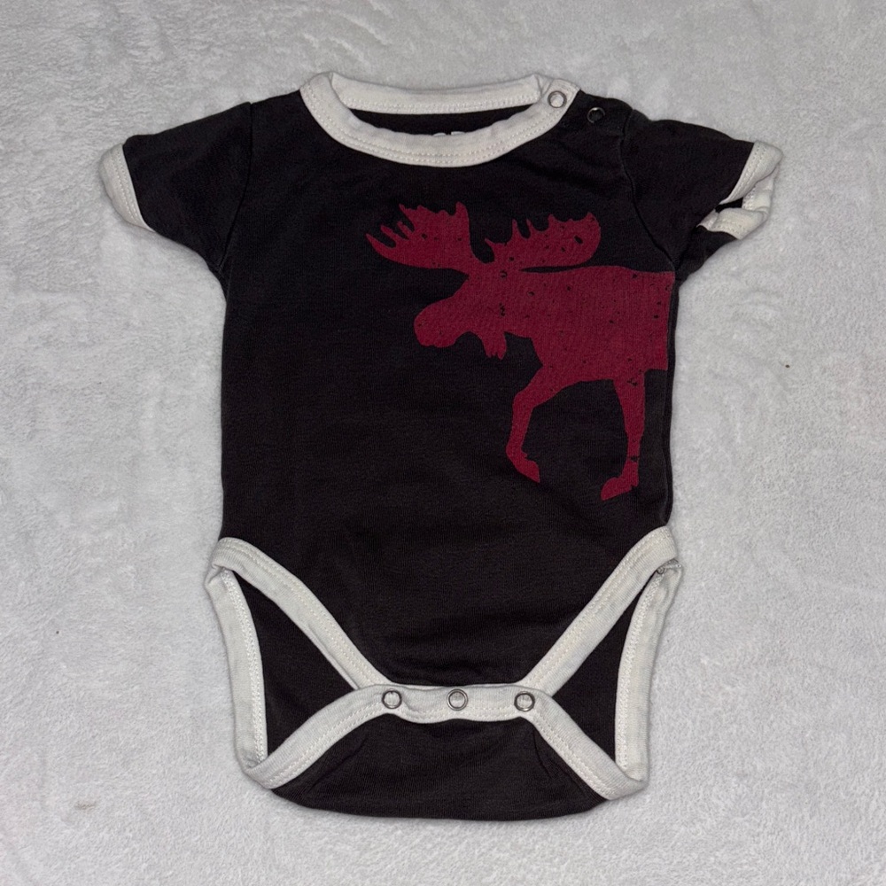 Lazy one Brown Baby Onesie bodysuit with Red Moose Design 6 months